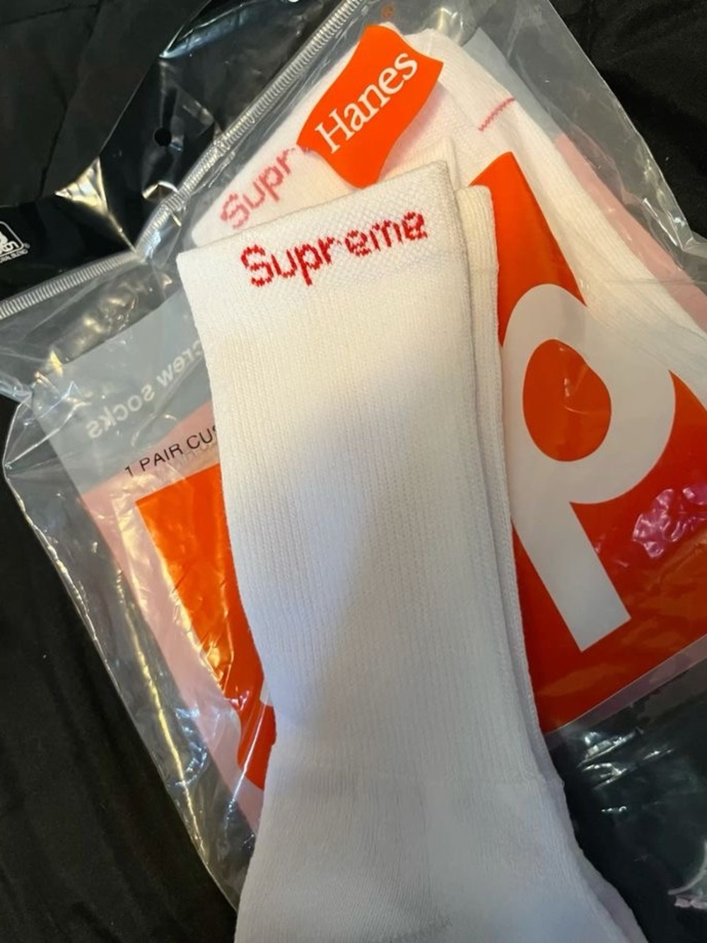 Hanes x Supreme White Crew Socks with Red Logo